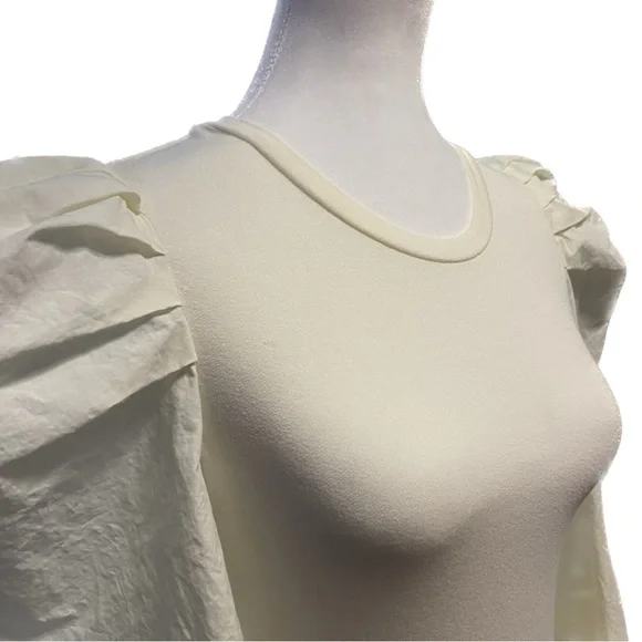 Skies are Blue Puff Sleeve Blouse Cream Crew Neck Size XS NWT - Picture 9 of 16